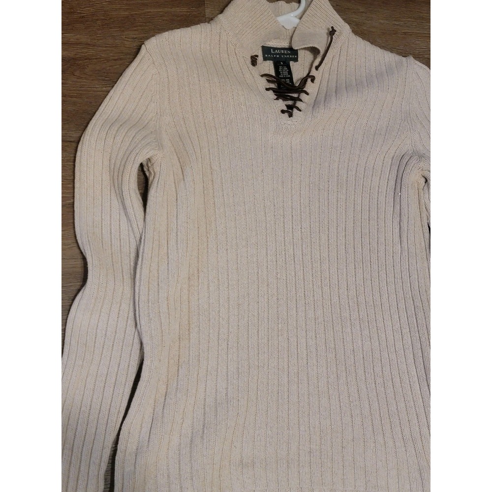 Lauren Ralph Lauren Sweater Womans Small Fisherman Silk Linen Cotton Leather Tie - Picture 4 of 11